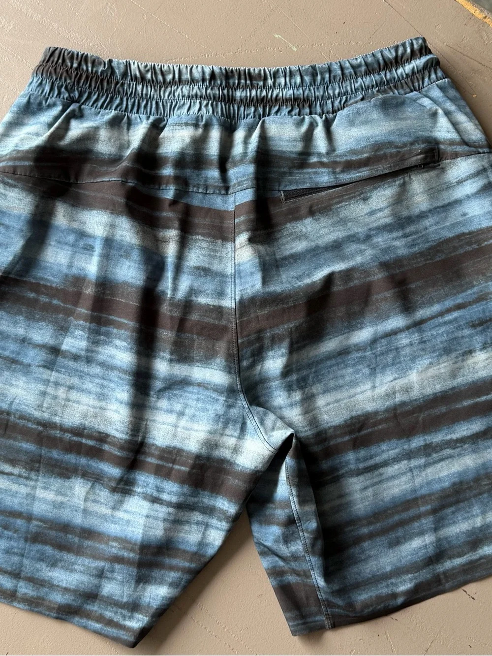 lululemon athletica Men's Blue and Charcoal Striped Athletic Shorts